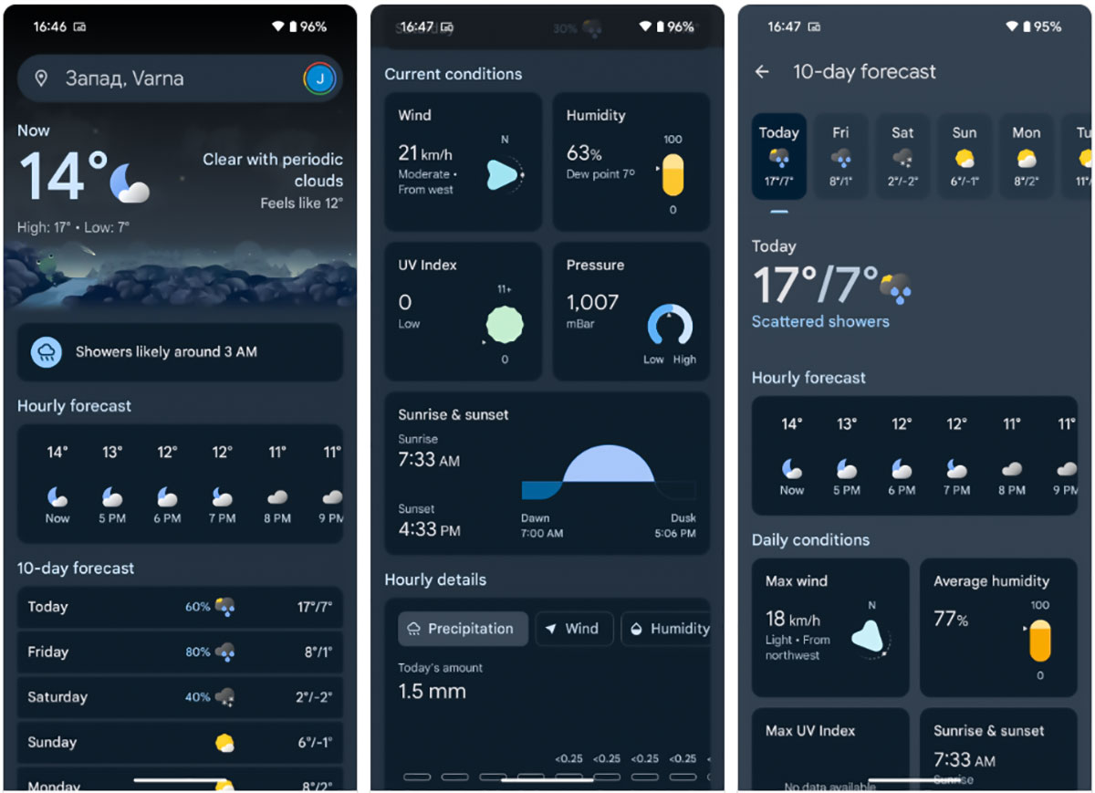 طراحی جدید برنامه هواشناسی رابط کاربری آب و هوا گوگل