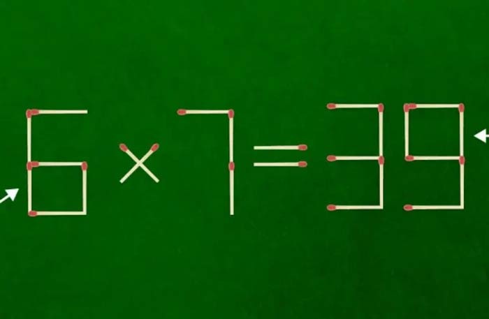 میتونی دو تا چوب کبریت حذف کنی و معادله ۳۹=۷×۶ رو درست کنی؟