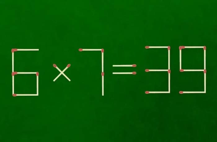 میتونی دو تا چوب کبریت حذف کنی و معادله ۳۹=۷×۶ رو درست کنی؟