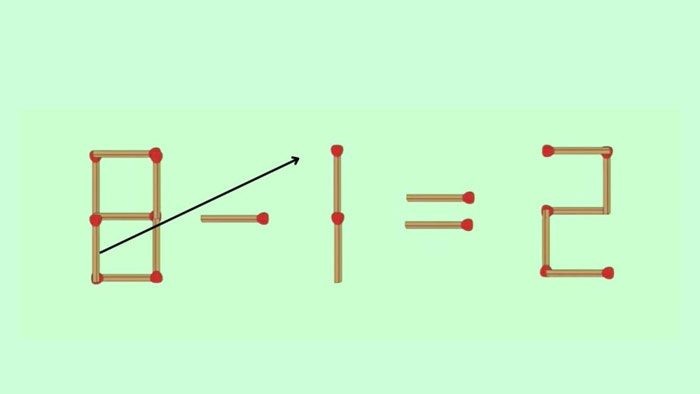 ۱۰ ثانیه وقت داری تا با جابجا کردن یک چوب کبریت معادله ۲=۱-۸ رو درست کنی! میتونی؟