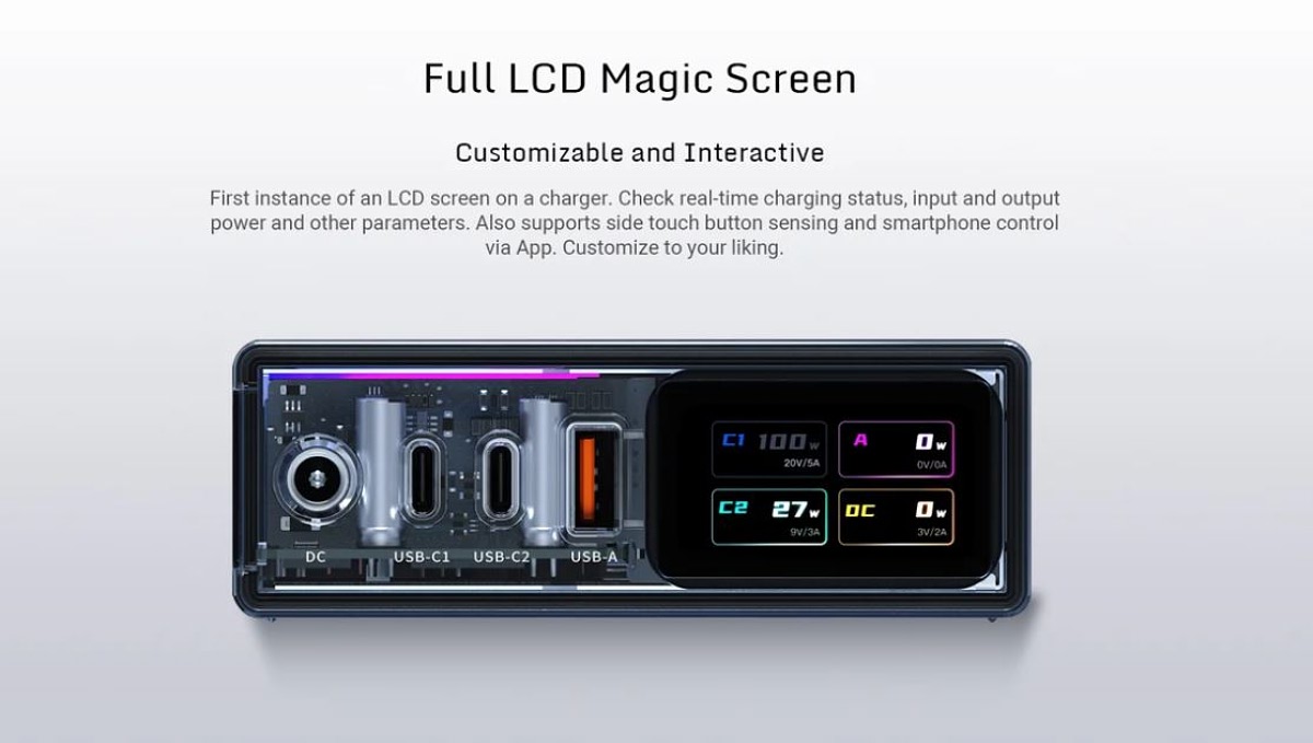 شارژر ردمجیک DAO 150W GaN با نمایشگر LCD، چراغ‌های RGB و طراحی شفاف معرفی شد
