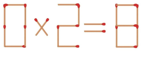 در معمای چوب کبریت ۸=۲×۰ آیا می‌توانید با دو حرکت معادله را برقرار کنید؟