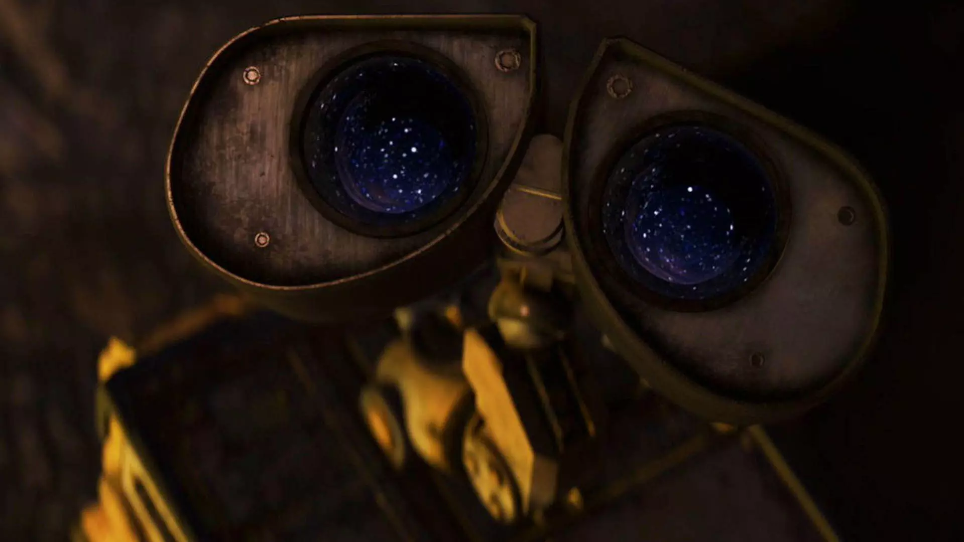 نمایی نزدیک از شخصیت wall-e و چشمان او رو به آسمان